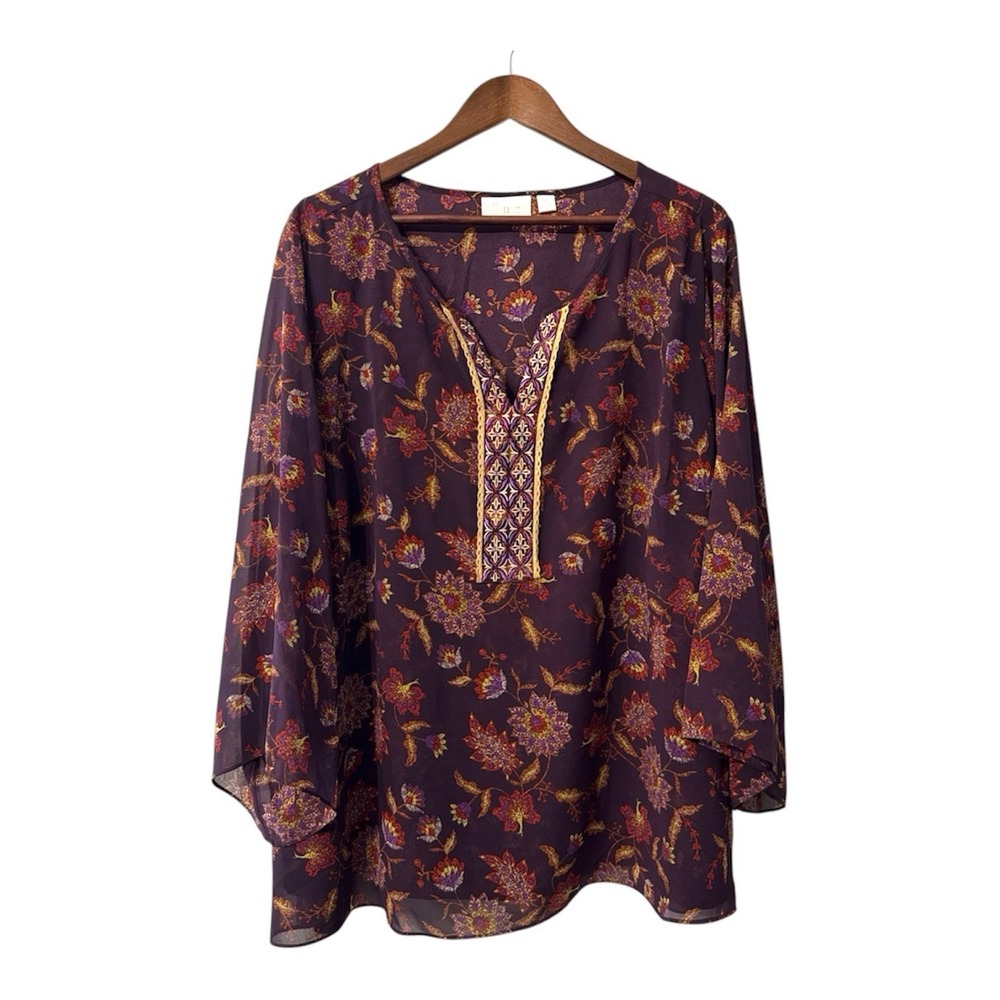 Belle by Kim Gravel blouse women's 2X paisley Autumn Fall boho art fairy peasant